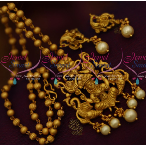 PS10829 Nagas Temple Pendant Beads Chain Matte Gold Pearl Drops South Indian Jewellery Set Online
