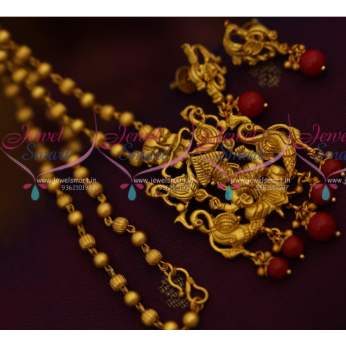 PS10830 Nagas Temple Pendant Beads Chain Matte Gold Coral Drops South Indian Jewellery Set Online