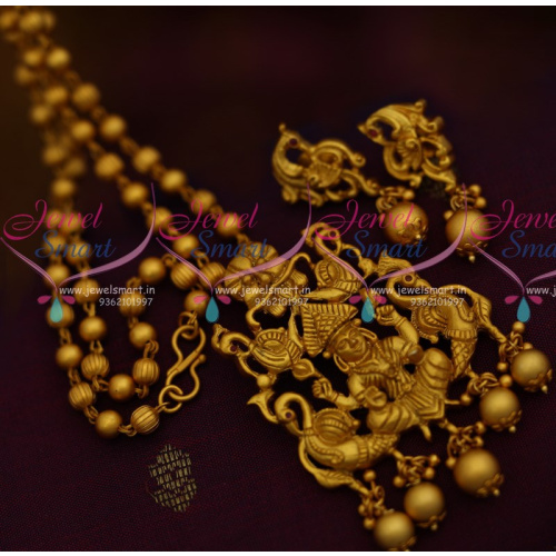 PS10831 Nagas Temple Pendant Beads Chain Matte Golden Ball Drops South Indian Jewellery Set Online