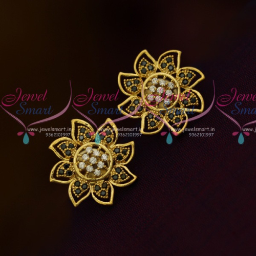 ER10904 Floral Design Black White Ear Studs AD Jewellery Collections Online