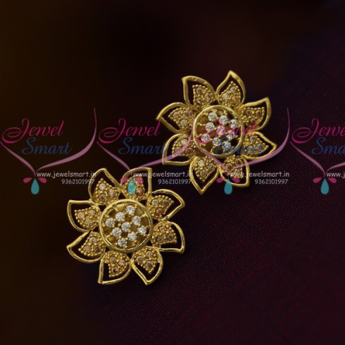 ER10907 Latest Design Golden White Ear Studs AD Fashion Jewellery Collections Online