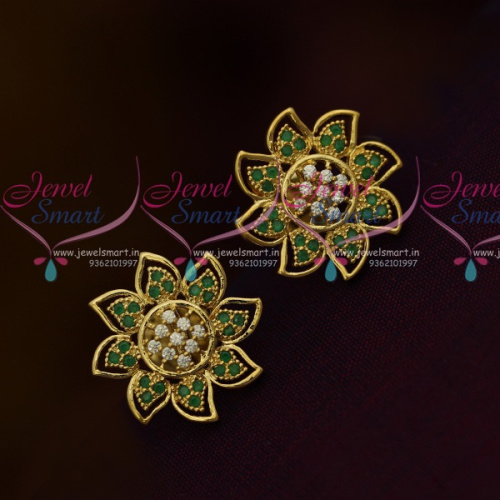 ER10908 Latest Design Emerald White Ear Studs AD Fashion Jewellery Collections Online