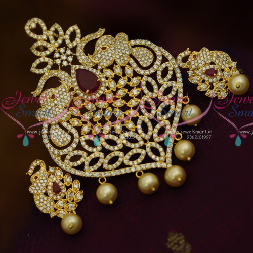 PS10855 Elephant Design AD Diamond Finish Big Size Pendant Set Gold Plated Jewellery Online