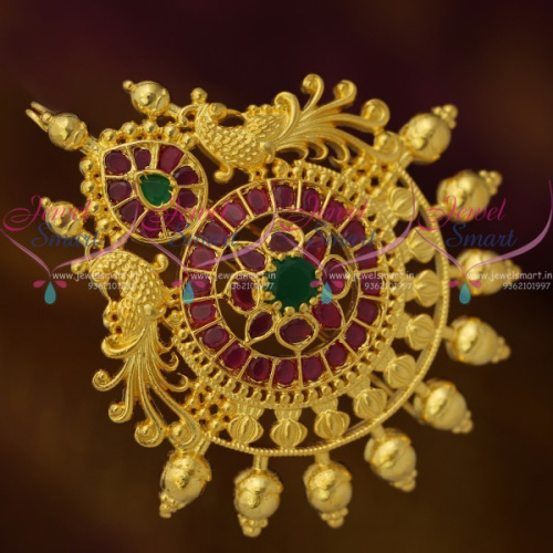 H10975 Matte Gold Ruby Emerald Semi Precious Traditional Design Gold Plated Choti Single Piece 