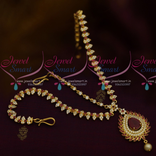 H10903 AD Stones Ruby White Colour Damini MathaPatti Nethichutti Imitation Jewellery Set Buy Online