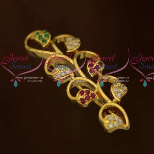 SP10842 Multi Colour Leaf Model Fancy Saree Pins AD Stones Imitation Accessory Jewellery Online