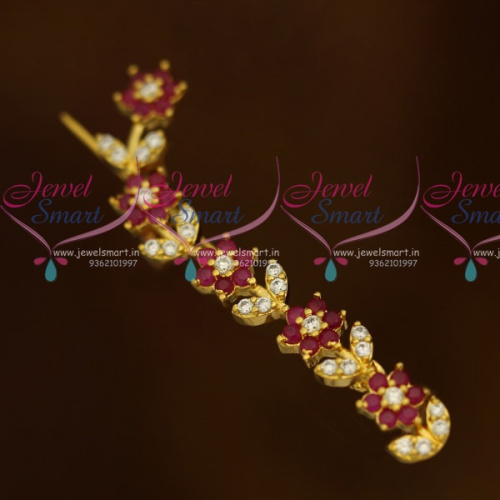SP10843 Flower Model Leaf Model Ruby White Saree Pins AD Stones Imitation Accessory Jewellery Online