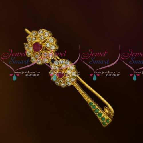 S10852 Simple Design Multi Colour AD Stones Fancy Saree Pin Collections Shop Online