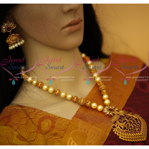 NL11044 Nagas Jewellery Pearl Beaded Traditional Big Pendant Jhumka Earrings Peacock Design Online
