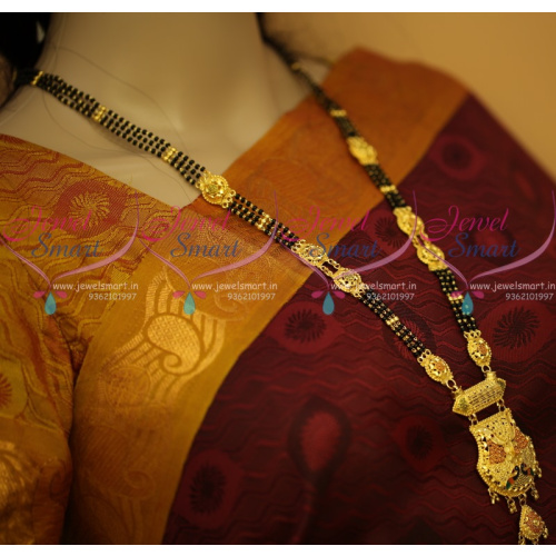 NL11037 Black Beads Mala 3 Line Mangalsutra Haram Forming Gold Plated Pendant Imitation Jewellery Designs
