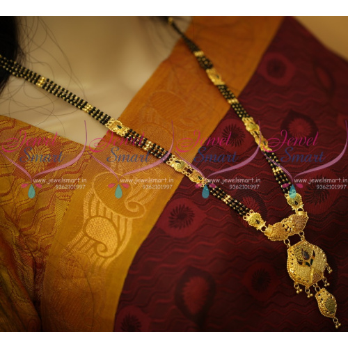 NL11038 Black Beads Mala 3 Line Mangalsutra Haram Forming Gold Plated Meenakari Colour