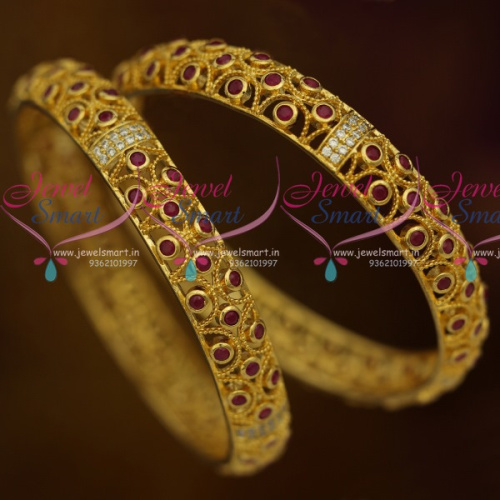 B10920 AD Ruby Stones 2 Pcs Set Bangles Fancy Design Jewellery Collections online