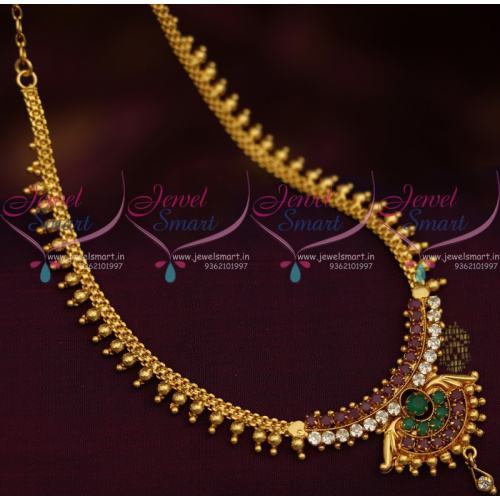 NL11006 Multi Colour AD Beads Simple Chain Pendant Short Necklace Handmade Imitation Jewellery Buy Online