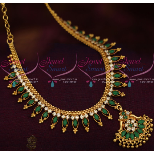 NL11010 Emerald Marquise Stones Flexible South Indian Handmade Gold Finish Jewellery Set Shop Online