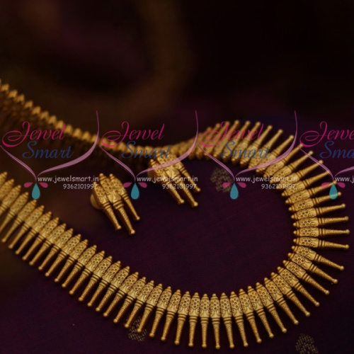 NL10873 Kerala Style Haram Design Matte Dull Gold Plated Fancy Jewellery Set Online