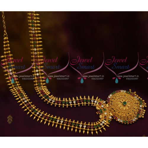 NL11027 Kerala Style Multi Colour AD Long Necklace South Indian Fashion Jewellery Imitation