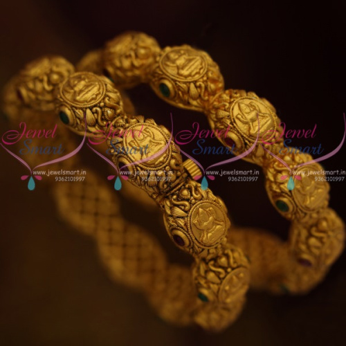 B9184 Screw Open Broad Heavy Antique Matte Gold Plated Temple Nakshi Bangles Shop Online