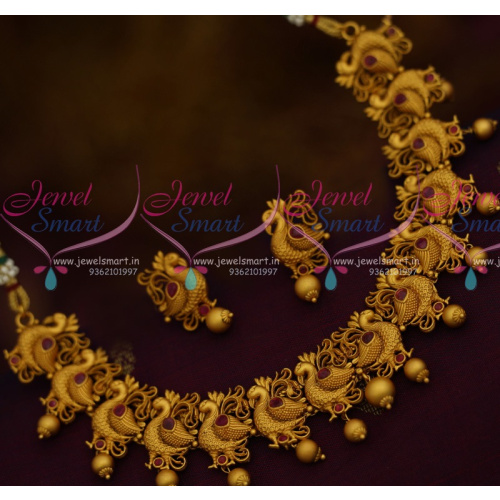 NL10867 Latest Trendy Matte Gold Imitation Jewellery Set Ruby Stones Shop Online