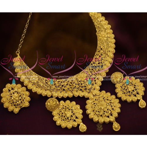 NL10956 Broad Rich Matte Gold Look Floral Design One Gram Jewellery Collections Online