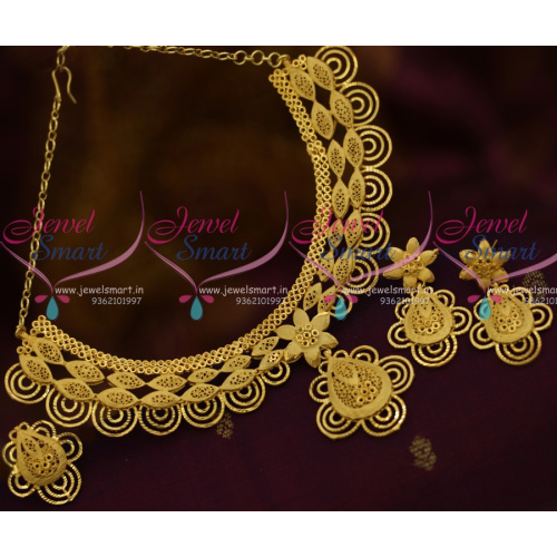 NL10957 Wide Rich Matte Gold Look Floral Design One Gram Jewellery Collections Online