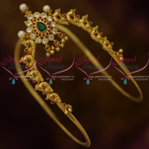 AR11073 AD Ruby Emerald Stones Peacock Gold Design Vanki South Indian Bridal Jewellery Online