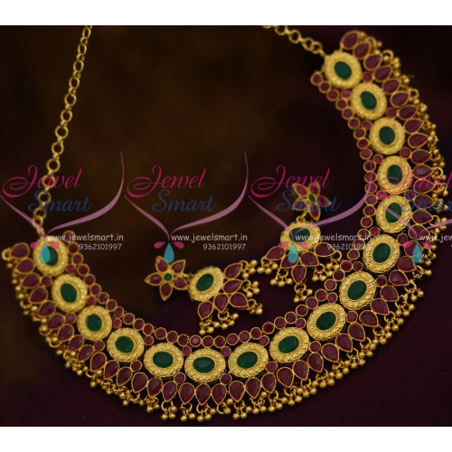 NL10859 Ruby Emerald Casting Design Broad Necklace Traditional Design Jewellery Online