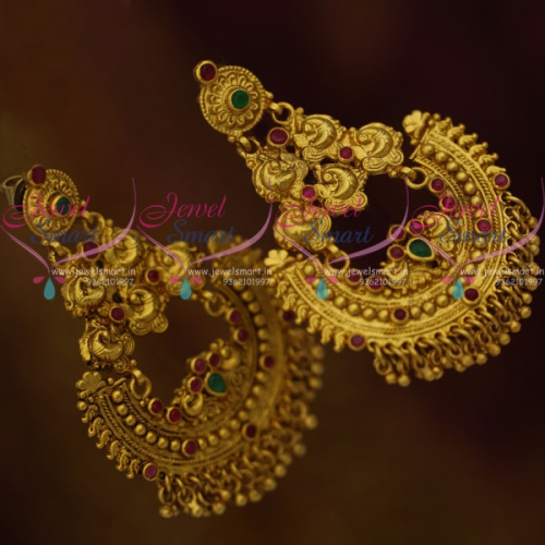 ER11071 Chand Bali Peacock Design Intricate Handmade Antique Gold Earrings One Gram Jewellery Online