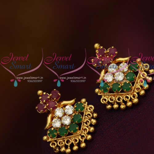 ES10944 Daily Wear Multi Colour AD Stones Screwback Traditional Design Earrings Gold Plated