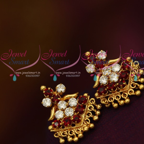 ES10945 Daily Wear Maroon AD Stones Screwback Traditional Design Earrings Gold Plated