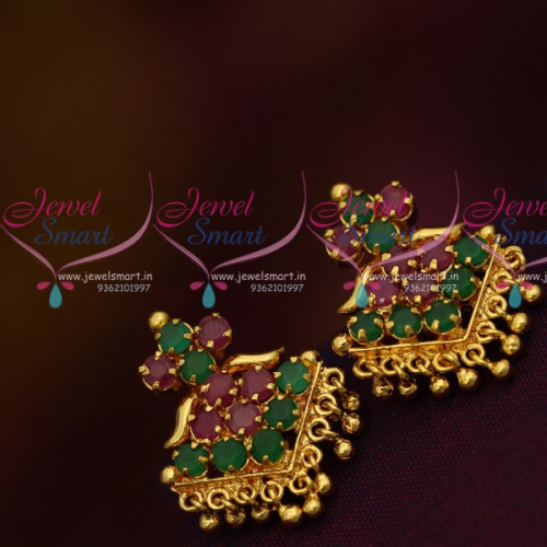 ES10946 Daily Wear Ruby Emerald Stones Screwback Traditional Design Earrings Gold Plated