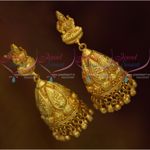 J11075 One Gram Finish Temple Nakshi Long Jhumka Screwback Designs South Indian Jewellery Online