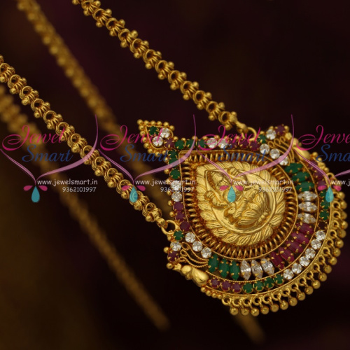CS10932 Multi Colour AD Stones Temple Pendant Chain South Indian Jewellery Online