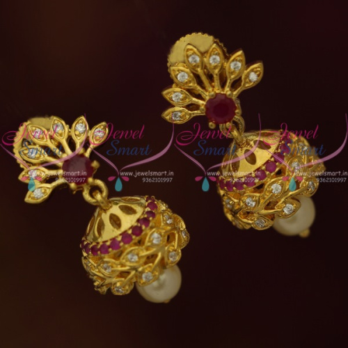 J11196 Small Jhumka Kids Girls Jewellery Ruby White AD Light Weight Collections Online