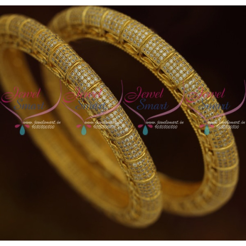 B11224 AD White Stones 2 Pcs Set Bangles Fancy Gold Design Jewellery Collections online
