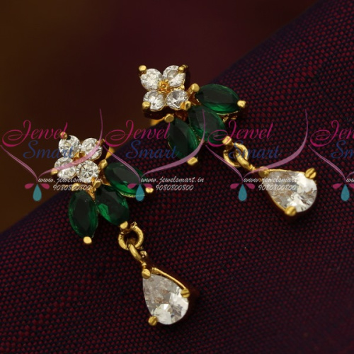 Gold Plated Screw Tops AD Emerald Earrings Indian Traditional Gold Work Imitation Jewelry