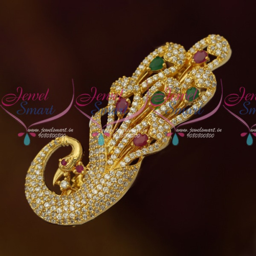 H11369 AD Stylish Jewellery Peacock One Side Hair Clip Ruby Emerald White Stones Online