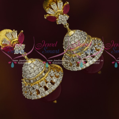 J11249 Silver Finish AD Light Weight Fancy Jhumka Earrings Shop Online Fashion Jewelry