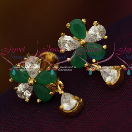 GPE0449 Gold Plated Screw Tops Emerald White Colour Earrings