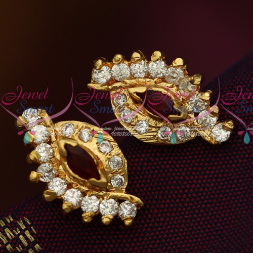 GPE0469 Screw Tops Earring Maroon White AD Stones Jewellery Collections Online