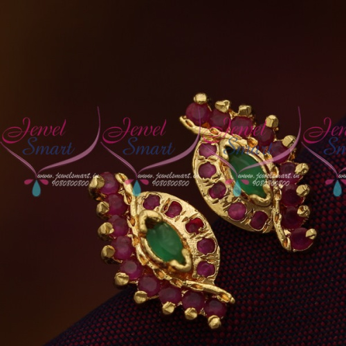 GPE0450 Screw Ear Studs Earrings Ruby Emerald AD Jewellery Collections Online