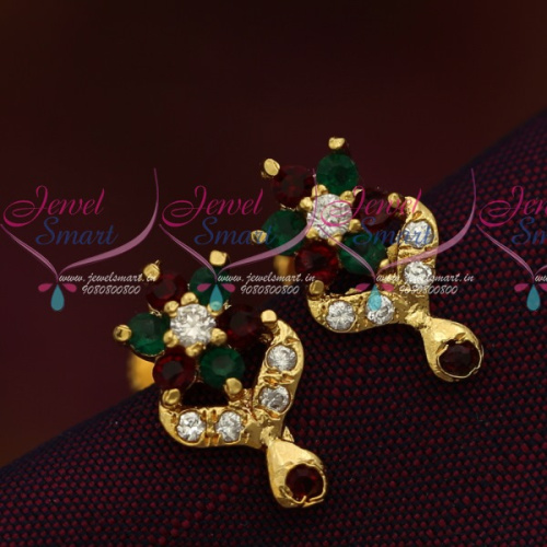 GPE0182 Red Green Multi Colour AD Stones Screwback Ear Studs South Indian Jewellery Online