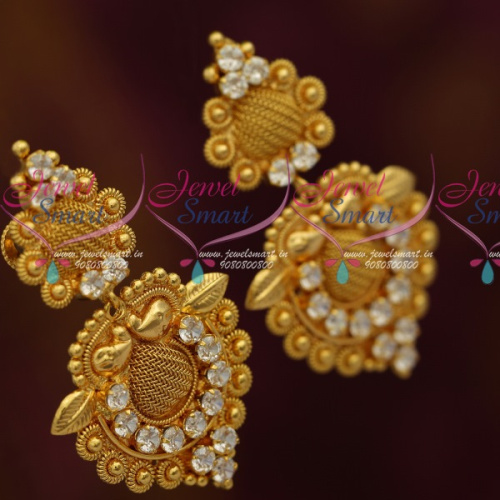 ER11374 Woven Design Matching South Indian Jewellery Screwback White Stones Collections