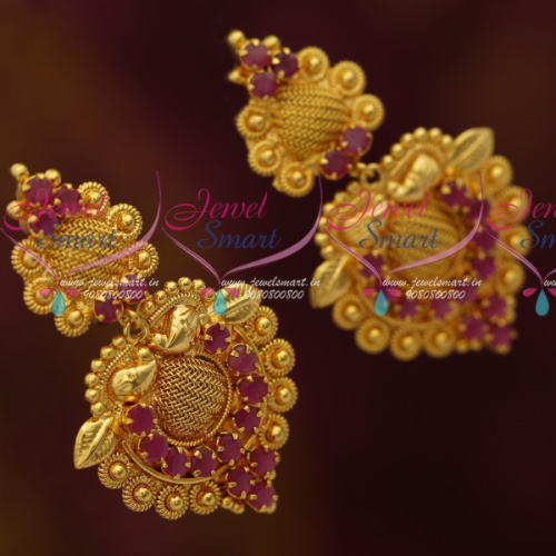 ER11375 Ruby Stones Matching South Indian Fashion Jewellery Screwback Collections