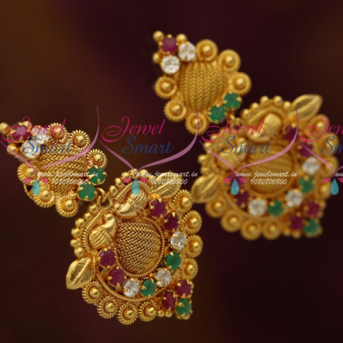 ER11376 Multi Colour Stones Matching South Indian Fashion Jewellery Screwback Collections