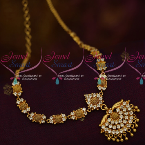 NL11299 South Indian AD Daily Wear Jewellery Collections White Stones Short Necklace