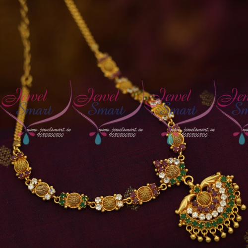 NL11300 South Indian AD Daily Wear Jewellery Collections Multi Colour Stones Short Necklace