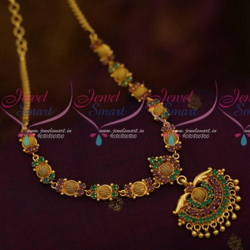 NL11301 South Indian AD Daily Wear Jewellery Collections Ruby Emerald Stones Short Necklace