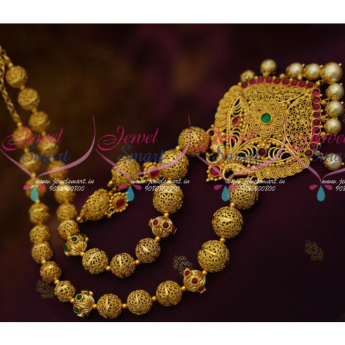 NL11357 South Indian Traditional Jewellery Beaded Haram Screwback Small Jhumka Lighweight Online