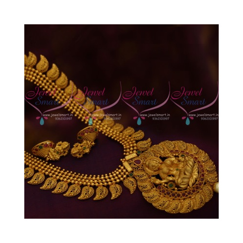 NL11134 Temple South Indian Jewellery Pendant Mango Haram Broad Design Matte Gold Online