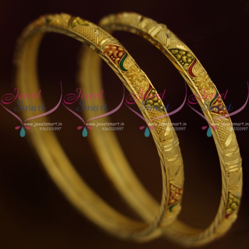 B11206 Thin Light Gold Matte South Indian Jewellery Real Look Imitation Bangles Enamel Colour